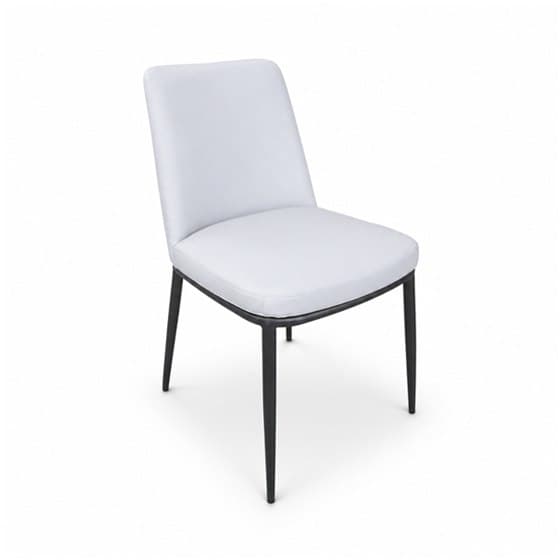 Luca real leather dining chair in light grey on tapered black metal legs