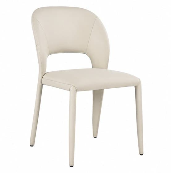 Siena real leather dining chair in beige with a curved wrap-around back