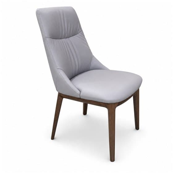 Verona real leather dining chair in light grey on a walnut-finish wood base